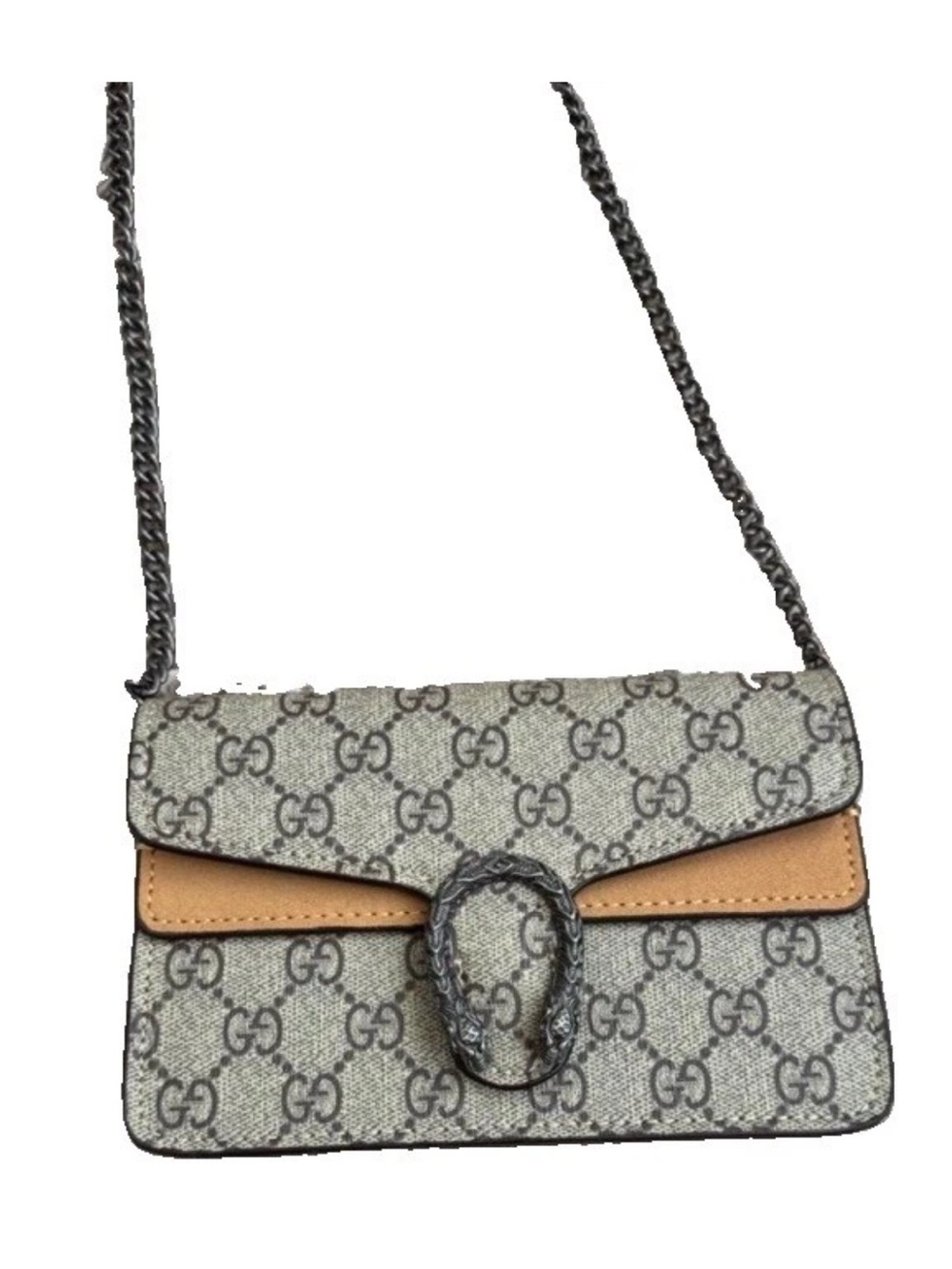 Gray GG Supreme Crossbody with Tan Trim and Antique Silver Hardware
